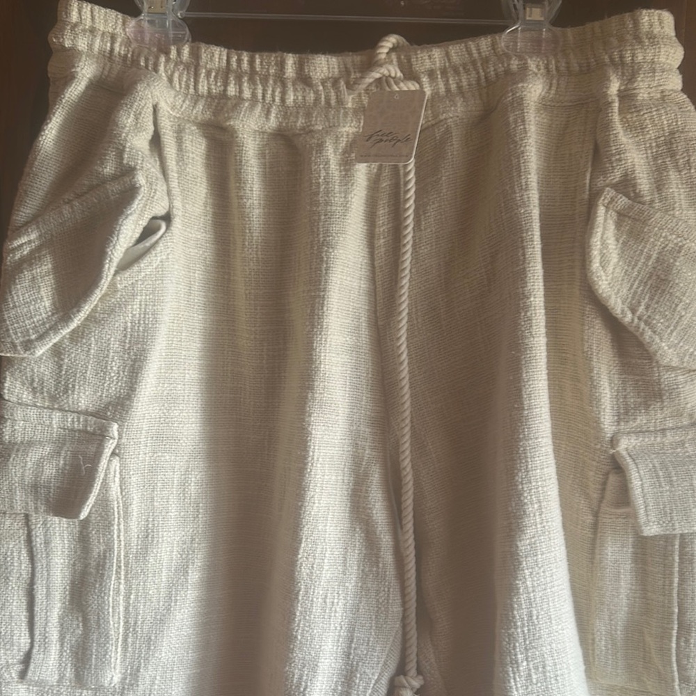 Free People Tan Cargo Shorts with Elastic Waistband
